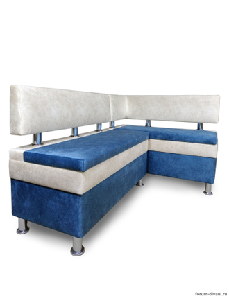Кухонный угловой диван "Форум-4", Синий/Слоновая кость Правый