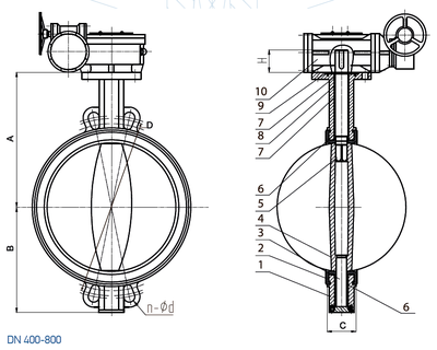 Дисковый поворотный затвор RSV83RED DN400 PN16
