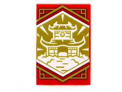 Tile 2 x 3 with White Dojo Temple on Gold Background with Gold Trim Pattern Ninjago Wisdom Banner, Red (26603pb220 / 6368498)