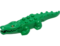 Alligator / Crocodile with 20 Teeth with Yellow Eyes without White Glints Pattern with Light Bluish Gray Technic, Pin 1/2, Green (18904c04pb01)