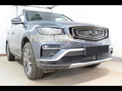 Защита радиатора Geely Atlas Pro 2021- black верх (3 части)