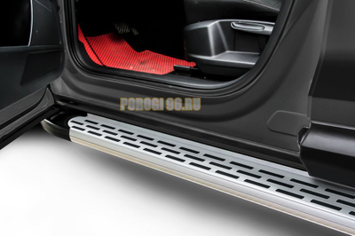 Пороги алюминиевые "Premium Silver" 2100 серебристые Slitkoff для Mercedes-Benz Vito 2003-2014