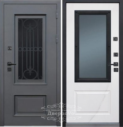 ВИЛЛАДЖ/ С КОВКОЙ ВНУТРИ СТЕКЛОПАКЕТА/ ГРАФИТ БУКЛЕ/ МРАМОР НАТУРАЛЬНЫЙ