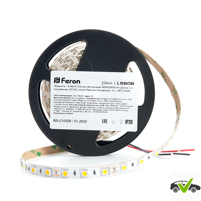 Cветодиодная LED лента Feron LS606, 60SMD(5050)/м 14.4Вт/м  IP20 12V 6500К