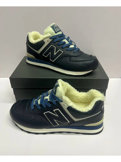 New Balance 574 Leather Blue с мехом