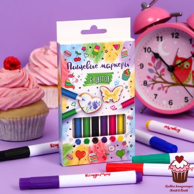 Фломастеры пищевые, набор 6 цветов