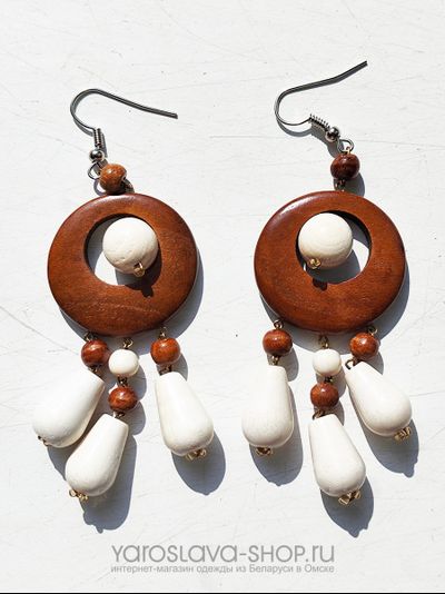 М-126. Серьги деревянные диск шар капли разные породы дерева.