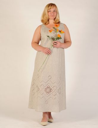 Льняное платье "Верба" с вышивкой (размер 54-60)