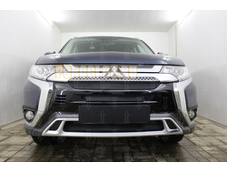 Защита радиатора Mitsubishi Outlander III 2018- (3 части) black с парктроником