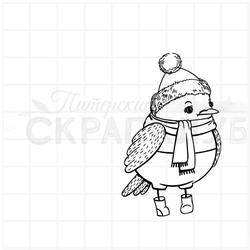Штамп птица в шапочке и шарфе