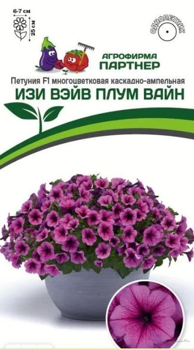 ПАРТНЕР ПЕТУНИЯ F1 СЕРИЯ ИЗИ ВЭЙВ ПЛУМ ВАЙН/ МНОГОЦВЕТКОВАЯ КАСКАДНО-АМПЕЛЬНАЯ ^(5ШТ В АМП)