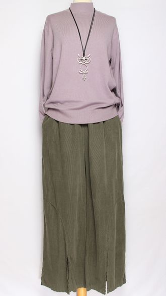 Брюки "Вельвет паллацо разрезы" хаки