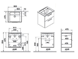 Модуль с квадратной раковиной, Vitra Root, 60 см, 2 ящика, кордоба, 68271