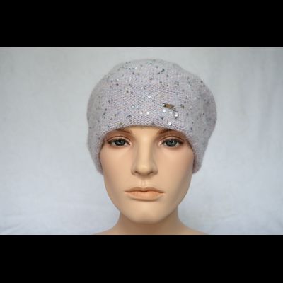 Лиловый вязаный женский берет с пайетками Vizio Италия 6917