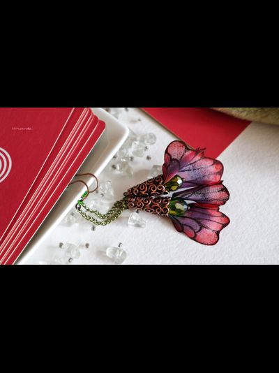 Волшебные серьги "Крылышки Маковой Феи" (шёлк, хрустальные бусины, чешский бисер)