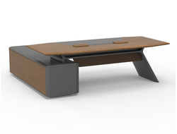 Стол руководителя, на опорной сервисной тумбе, правый ED87R.240205-Г-орехметеоритно-серый, цвет Грец