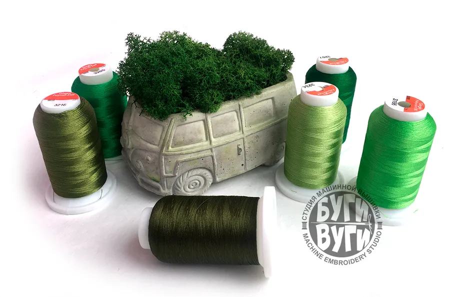 Зеленые оттенки ниток для вышивания