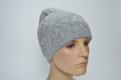 Вязаная серая шапка косами Италия Визио 1363