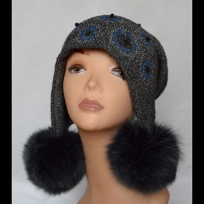 Шапка ушанка с украшениями стразами Vizio Италия 5342 антрацит