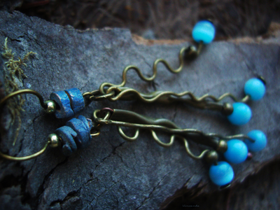 Бохо-серьги с кошачьим глазом "Небесные ручейки"