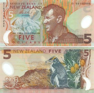 Новая Зеландия 5 долларов 2009 г. Пластик