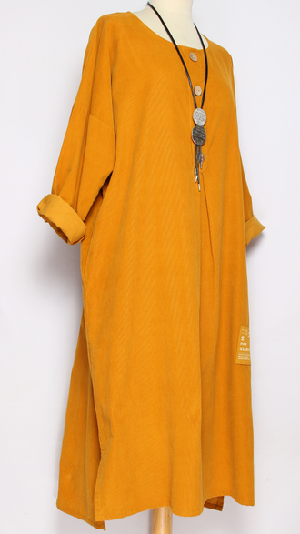 Платье Бохо вельветовое "ПЛАНКА ЗАЩИП ПУГОВИЦЫ" яблоко, горчица до р.56