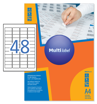 Этикетки А4 самоклеящиеся MultiLabel, белые, 45.7x21.2мм, 48шт/л, 40457212