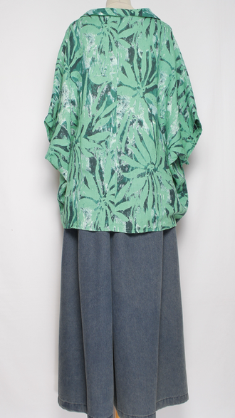 БЛУЗА ЛЁН "КИМОНО ХОМУТ АСТРА" хаки, зеленая до р.56