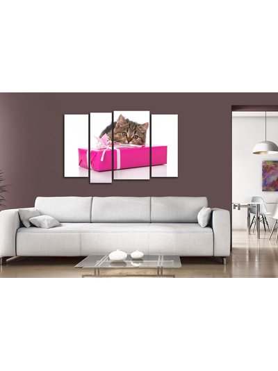 Модульная картина "Котик и подарок"