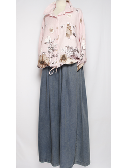 РУБАШКА ЛЁН "ЦВЕТЫ КУЛИСКИ" чайная роза, фуксия р.46-54