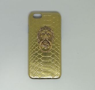 Защитная крышка iPhone 6/6S золотистая, с головой льва, кольцом-держателем