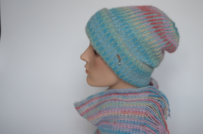 Вязаная шапка бирюзовая разноцветная Vizio Италия 8012 CRY