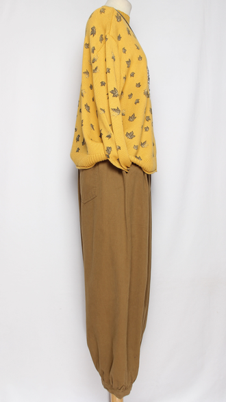 Брюки Бохо хлопок "Бананы с защипами" мокко р.48-52