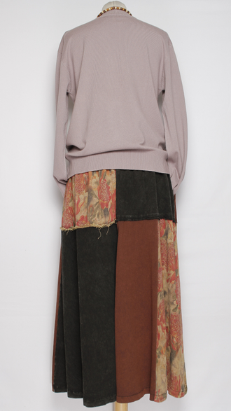 ЮБКА ТРИКОТАЖНАЯ "Лоскуты винтажная" терракот до р.52