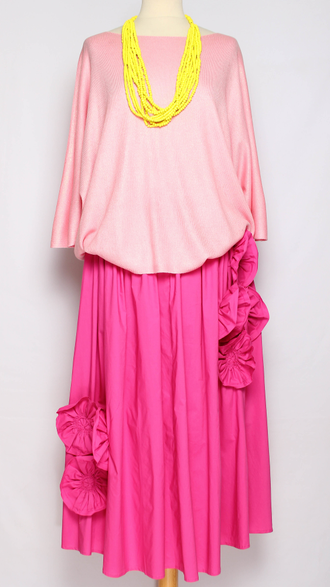 ЮБКА НАРЯДНАЯ ХЛОПОК "АППЛИКАЦИИ ЦВЕТЫ " фуксия до р.54