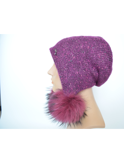 Vizio шапка ушанка фуксия с помпонами 1010 PP 66 Италия