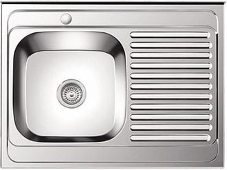 Кухонная мойка прямоугольная (левая)  накладная, глянцевая, нержавеющая сталь, толщина - 0,8 мм, с сифоном) - Accoona