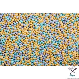 Посыпка "Шарики перламутровые голубые, лиловые, желтые d2мм", 50 г