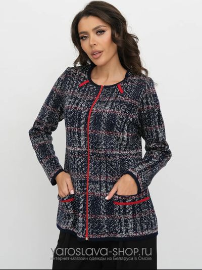 Жакет полуприлегающего силуэта в красно-синем цвете