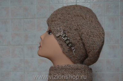 Берет женский и шарф меланжевый  Vizio Италия 5520 бежевый