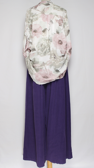 РУБАШКА БОХО "Карман планка пайетки" цветы белая, желтая, фуксия до р.52