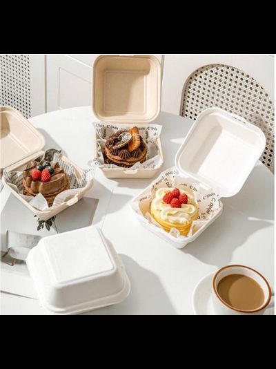 "Бенто-бокс" Коробка для торта Бенто (крафт, сах. тростник 450мл), 15*15*8см