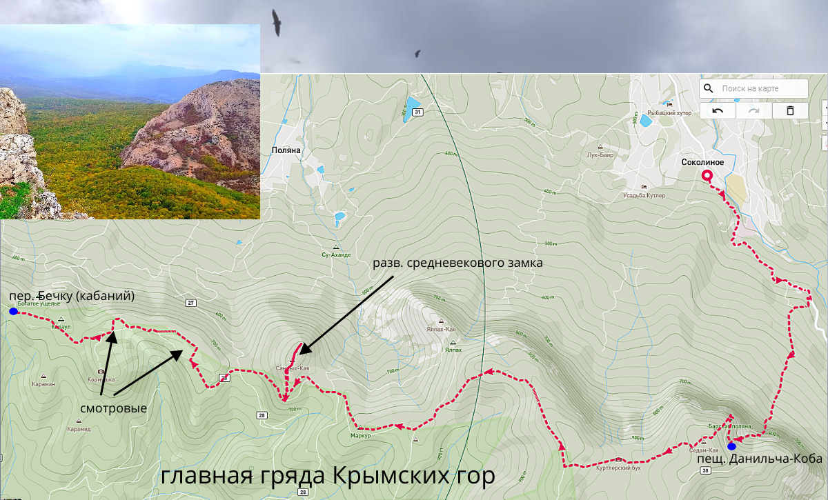 Карта маршрута пешего туристического похода на Барскую поляну
