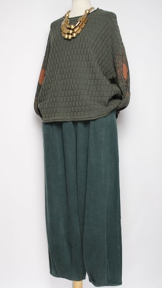 Брюки Бохо вельветовые "Бананы крупный вельвет" малахит, мокко  р.50-54