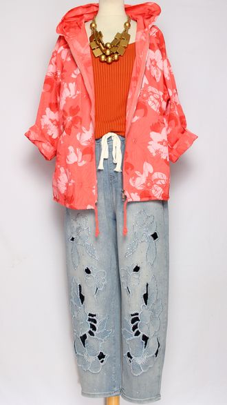 Джинсы "Стразы ажурные" голубые р.32-42 (от 48 до 58)