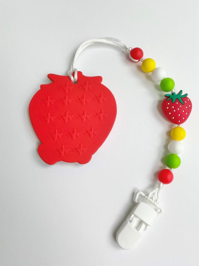 Грызунок из пищевого силикона на держателе КЛУБНИЧКА