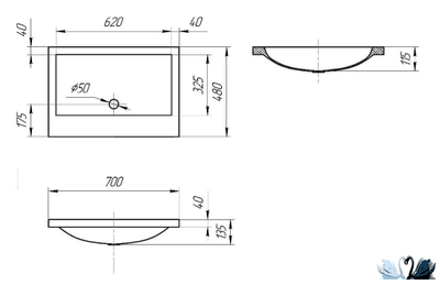 Раковина Эстет Monako 60 х 50 см Каменная на столешницу. Ручная роспись