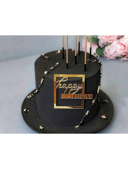 Топпер акриловый Happy Birthday в рамке (золото)