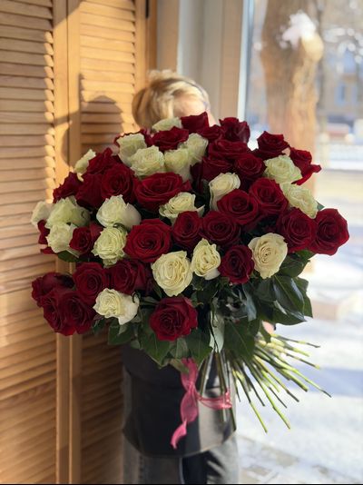51 белая и красная роза