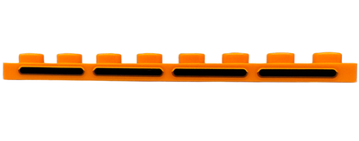 Plate 1 x 8 with 4 Black Rounded Stripes with Bright Light Yellow and Dark Orange Outlines Air Vents Pattern, Orange (3460pb01 / 6438731)
